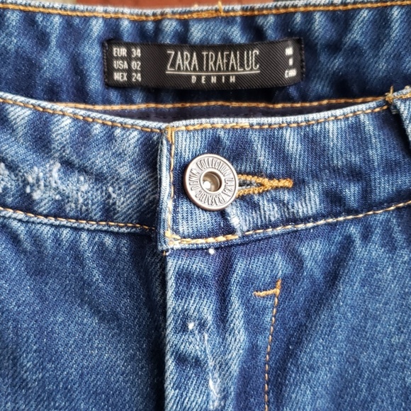Zara Blue Distressed Cuffed Jeans Size 2 - Picture 2 of 8